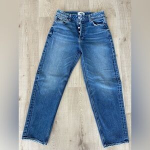 Paige Alexis High Waist Button Fly Ankle Barrel Distressed in Love Joy Jeans 26